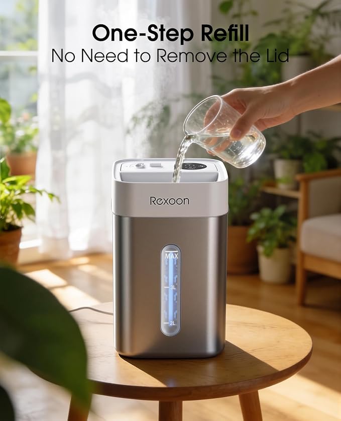 4.6L/1.2Gal Stainless Steel Humidifier for Bedroom, Top Fill Ultrasonic Cool Mist Humidifier Dishwasher Safe, Ultra-Low