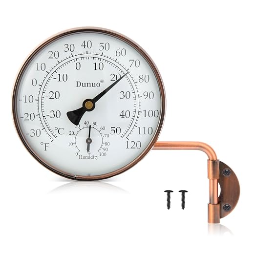 4" Brass Outdoor Thermometer, Indoor Thermometer for Room – Analog Wall-Mount Temperature Gauge with Humidity – Decorative