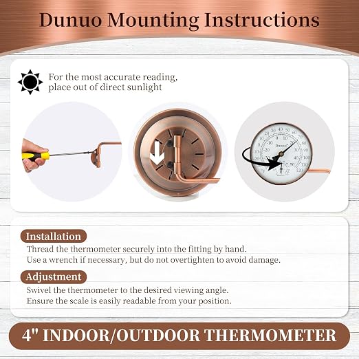 4" Brass Outdoor Thermometer, Indoor Thermometer for Room – Analog Wall-Mount Temperature Gauge with Humidity – Decorative