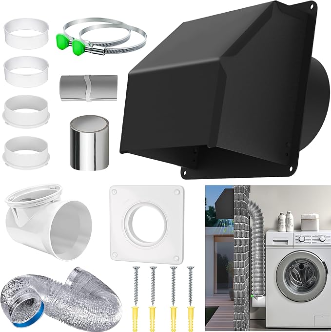 4" Dryer Vent Kit with Hose, Duct Connector and Wall Plate, 90 Degree Dryer Vent Elbow, 4Inch Dryer Vent cover Connector Wall