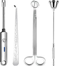 4 in 1 Candle Accessory Set, Electric Lighter, Wick Cutter, Snuffer and Dipper, Steel Wick Trimmer Set - Silver, product