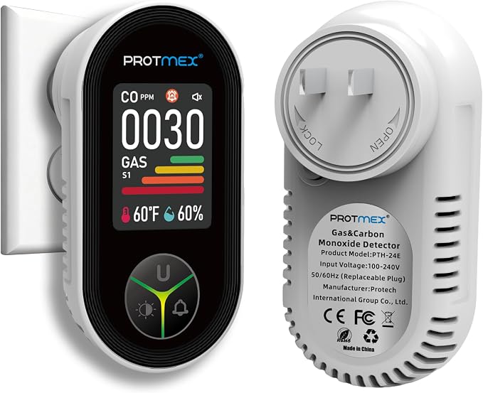4-in-1 Carbon Monoxide & Gas Detectors Plug in Large LCD Screen, Home CO Gas Detector with Temperature & Humidity Monitoring