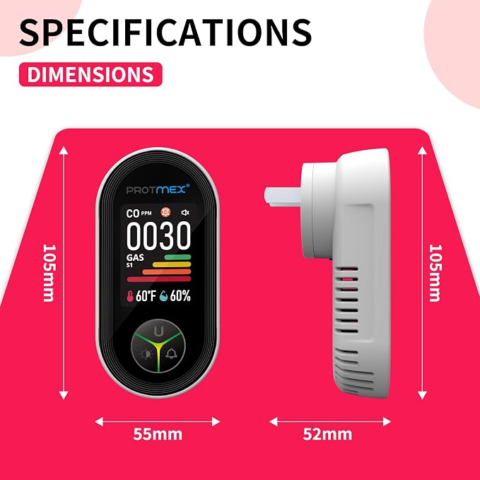 4-in-1 Carbon Monoxide & Gas Detectors Plug in Large LCD Screen, Home CO Gas Detector with Temperature & Humidity Monitoring