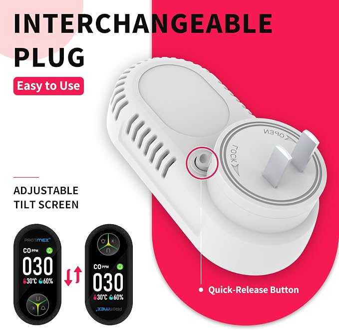 4-in-1 Carbon Monoxide & Gas Detectors Plug in Large LCD Screen, Home CO Gas Detector with Temperature & Humidity Monitoring