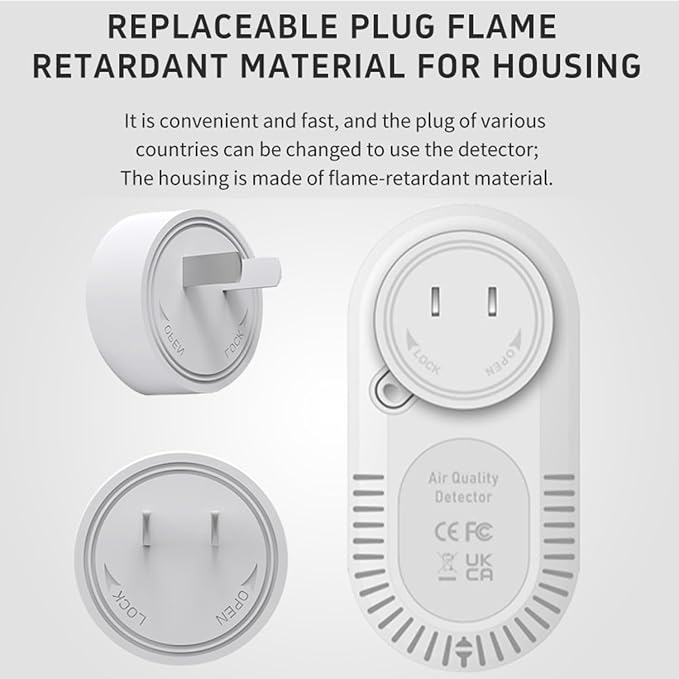 4-in-1 Carbon Monoxide & Gas Detectors Plug in Large LCD Screen, Home CO Gas Detector with Temperature & Humidity Monitoring