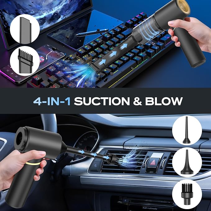 4-in-1 Handheld Vacuum Cordless – 30Min Runtime, 12KPa Suction, 1.25Lbs Lightweight, 75dB Quiet, USB-C Fast Charging