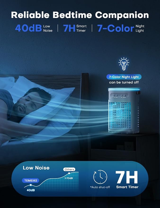 4-IN-1 Personal Air Conditioner w/Remote, 2 Ice Packs, 1200ML Tank, 7H Timer for Smart Auto-Off,2 Cool Mist,3-Speed Small