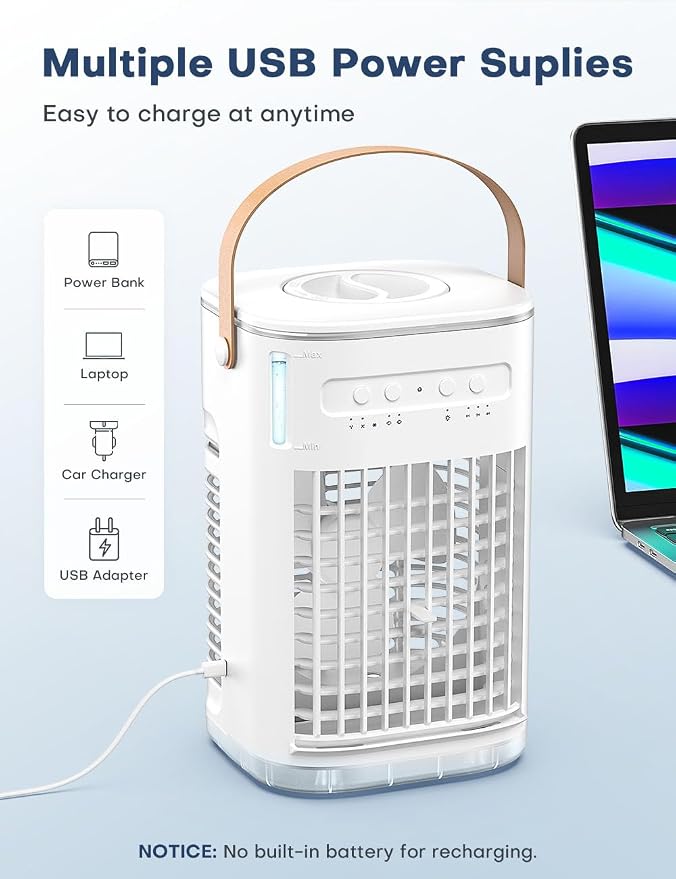 4-IN-1 Personal Air Conditioner w/Remote, 2 Ice Packs, 1200ML Tank, 7H Timer for Smart Auto-Off,2 Cool Mist,3-Speed Small