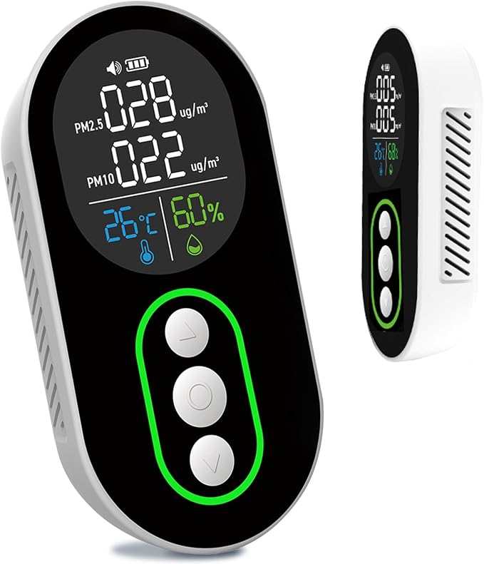 4 in 1 PM 2.5 and PM 10 Air Quality Monitor(Temp/Humidity/PM2.5/PM10), Portable PM 2.5 Detector with Alarm Function, 0~1000