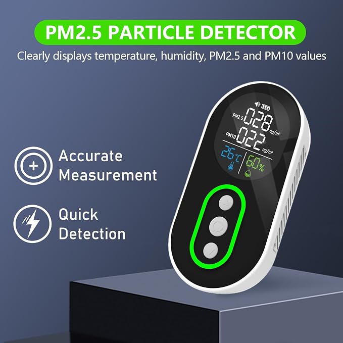 4 in 1 PM 2.5 and PM 10 Air Quality Monitor(Temp/Humidity/PM2.5/PM10), Portable PM 2.5 Detector with Alarm Function, 0~1000