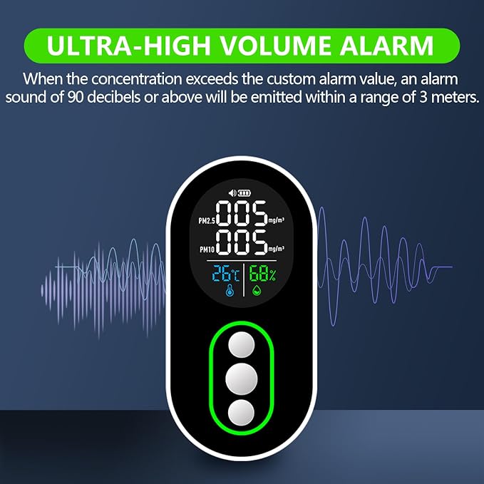 4 in 1 PM 2.5 and PM 10 Air Quality Monitor(Temp/Humidity/PM2.5/PM10), Portable PM 2.5 Detector with Alarm Function, 0~1000
