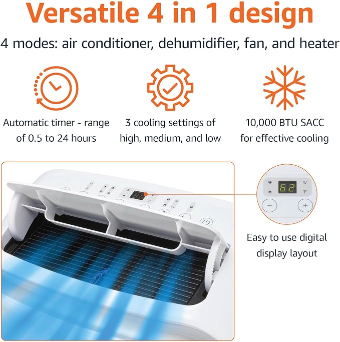 4-In-1 Portable Air Conditioner with Remote, Timer, Sleep Mode, Auto Swing, Cool/Heat/Dry/Fan-Only Functions, alternate