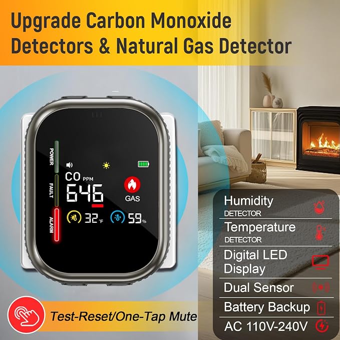 4 in 1 Upgrade Portable Carbon Monoxide Detectors Plug in, CO Detector & Natural Gas Leak Detector for Home, alternate