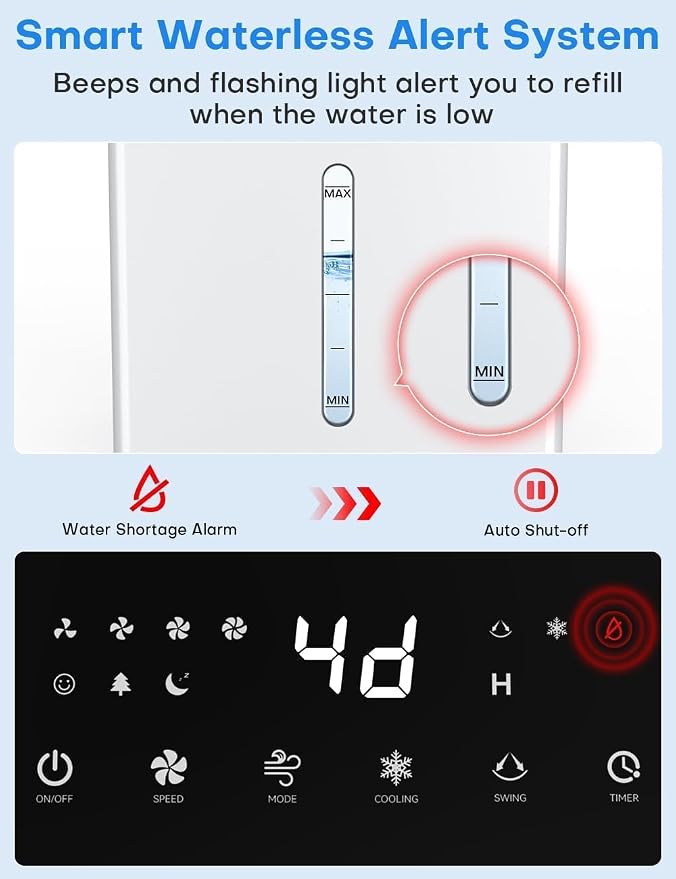 4-IN-1 Windowless Air Conditioner w/3.2-Gal Tank for 24H Cooling, 4 Wind Speeds & 4 Modes, LED Touch Screen, Waterless Alert