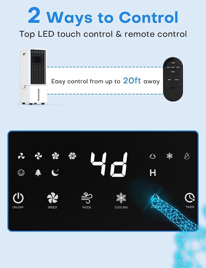 4-IN-1 Windowless Air Conditioner w/3.2-Gal Tank for 24H Cooling, 4 Wind Speeds & 4 Modes, LED Touch Screen, Waterless Alert