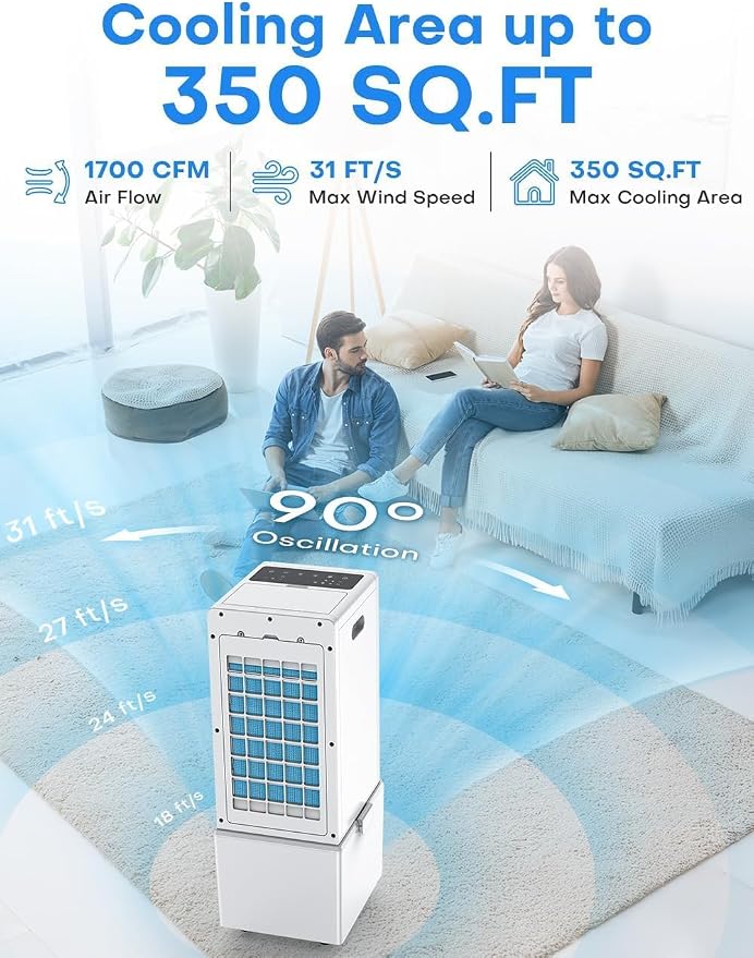 4-IN-1 Windowless Air Conditioner w/3.2-Gal Tank for 24H Cooling, 4 Wind Speeds & 4 Modes, LED Touch Screen, Waterless Alert