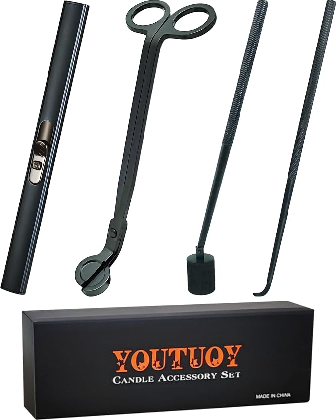 4 in1 Candle Accessory Set with Rechargeable Candle Lighter, Candle Wick Trimmer, Candle Wick Snuffer, Candle Wick Dipper