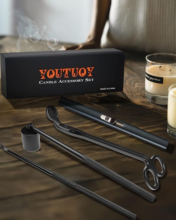 4 in1 Candle Accessory Set with Rechargeable Candle Lighter, Candle Wick Trimmer, Candle Wick Snuffer, Candle Wick Dipper