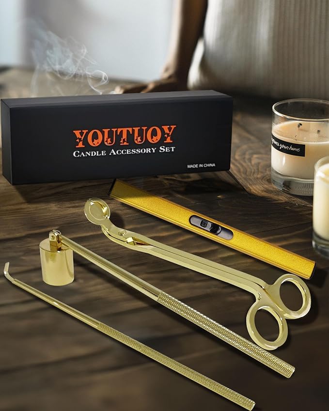 4 in1 Candle Accessory Set with Rechargeable Candle Lighter, Candle Wick Trimmer, Candle Wick Snuffer, Candle Wick Dipper