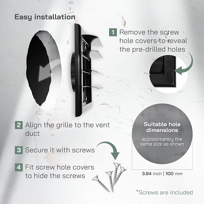 4" Inch (7.5'' x 7.5") Exhaust Vent Cover - Black - Dryer Vent Hood - Louvered Dryer Duct Vent Cover - Vent Hood Cap