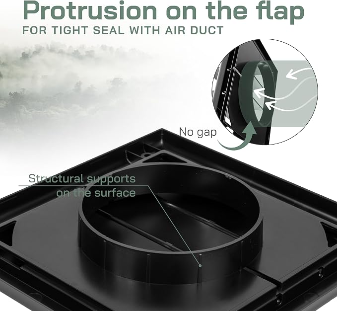 4" Inch (7.5'' x 7.5") Exhaust Vent Cover - Black - Dryer Vent Hood - Louvered Dryer Duct Vent Cover - Vent Hood Cap