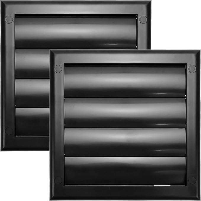 4" Inch (7.5'' x 7.5") Pack of 2 Exhaust Vent Cover - Black - Dryer Vent Hood - Louvered Dryer Duct Vent Cover