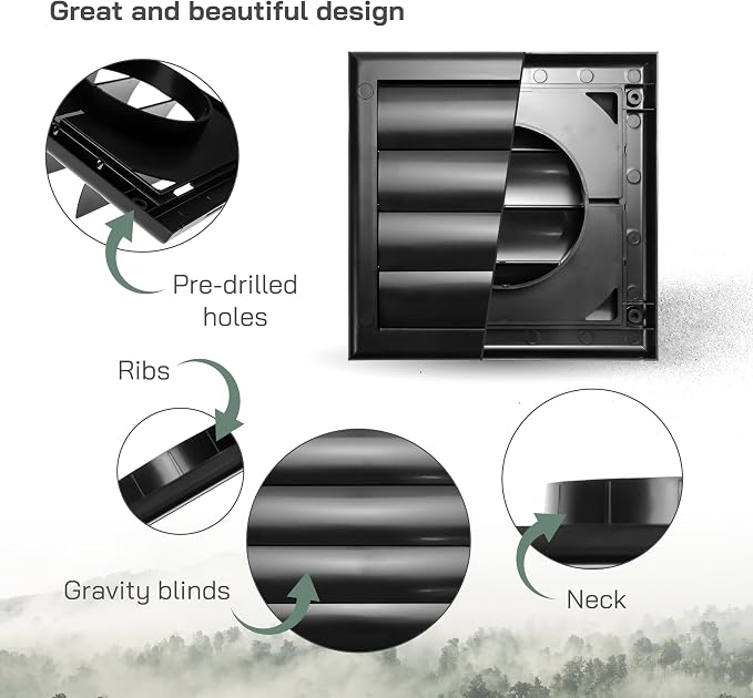 4" Inch (7.5'' x 7.5") Pack of 2 Exhaust Vent Cover - Black - Dryer Vent Hood - Louvered Dryer Duct Vent Cover, alternate