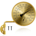 4 Inch Analog Outdoor Thermometer Hygrometer, Brass Mechanical Weather Station with Rotatable Wall Mount, Waterproof Large