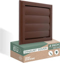 4" Inch Brown Exhaust Vent Cover – Durable ABS Plastic Louvered Square Exterior Hood with Gravity Flaps and Flange