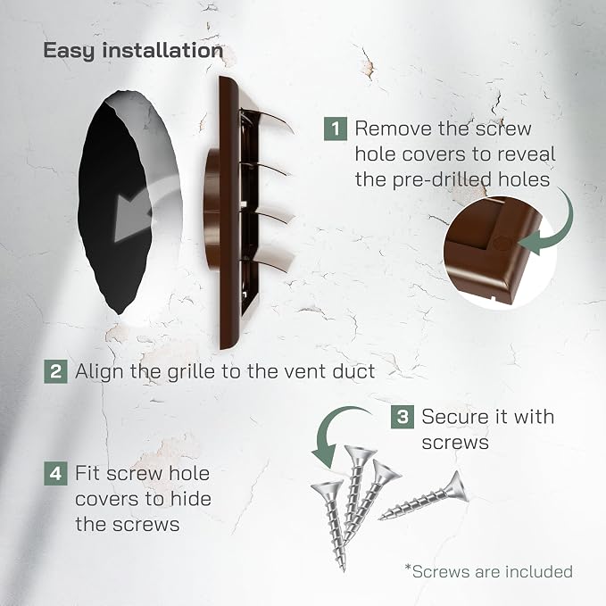 4" Inch Brown Exhaust Vent Cover – Durable ABS Plastic Louvered Square Exterior Hood with Gravity Flaps and Flange