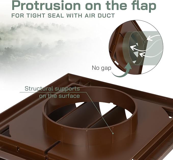4" Inch Brown Exhaust Vent Cover – Durable ABS Plastic Louvered Square Exterior Hood with Gravity Flaps and Flange