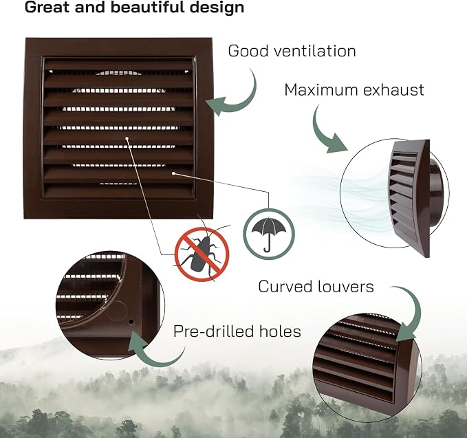 4” Inch Brown Plastic Soffit Vent Cover – Heavy-Duty Louvered Exterior Dryer Vent Cover with Protective Mesh Screen – HVAC