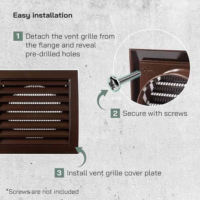 4” Inch Brown Plastic Soffit Vent Cover – Heavy-Duty Louvered Exterior Dryer Vent Cover with Protective Mesh Screen – HVAC