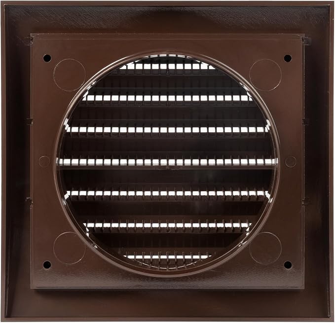 4” Inch Brown Plastic Soffit Vent Cover – Heavy-Duty Louvered Exterior Dryer Vent Cover with Protective Mesh Screen – HVAC