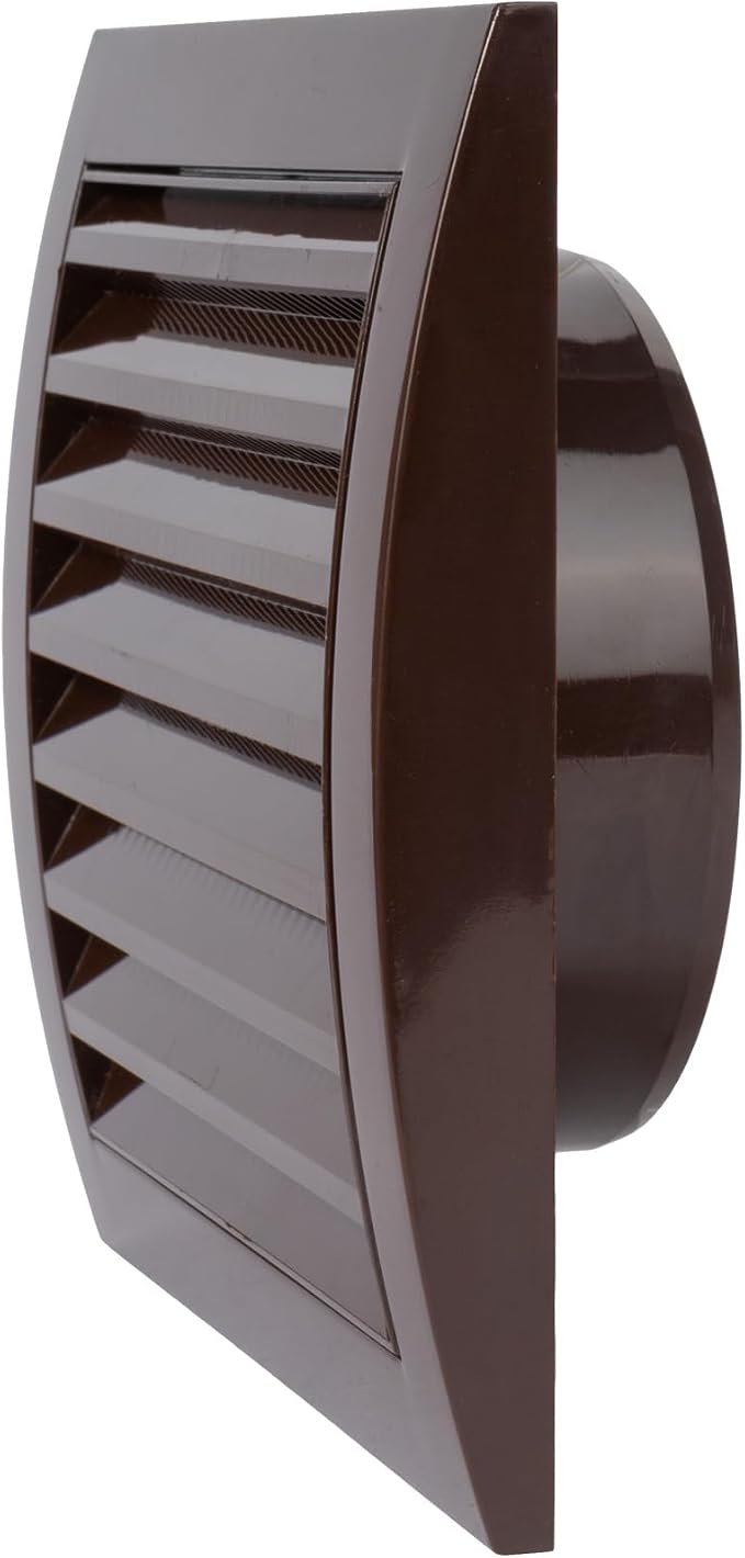 4” Inch Brown Plastic Soffit Vent Cover – Heavy-Duty Louvered Exterior Dryer Vent Cover with Protective Mesh Screen – HVAC