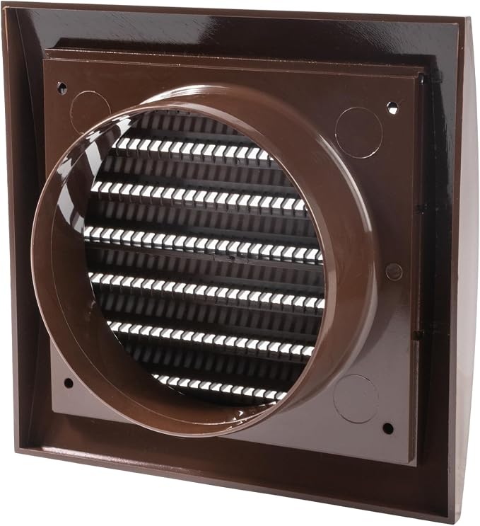 4” Inch Brown Plastic Soffit Vent Cover – Heavy-Duty Louvered Exterior Dryer Vent Cover with Protective Mesh Screen – HVAC