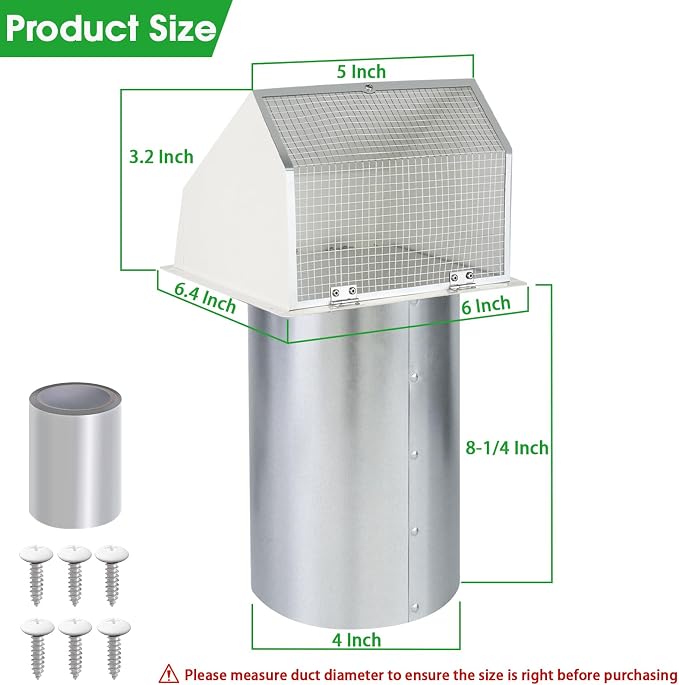 4 Inch Dryer Vent Cover Outside Hooded Wall Vent with Screen and Damper, Exhaust Vent Wall Mount Exterior Wall Vents Cover