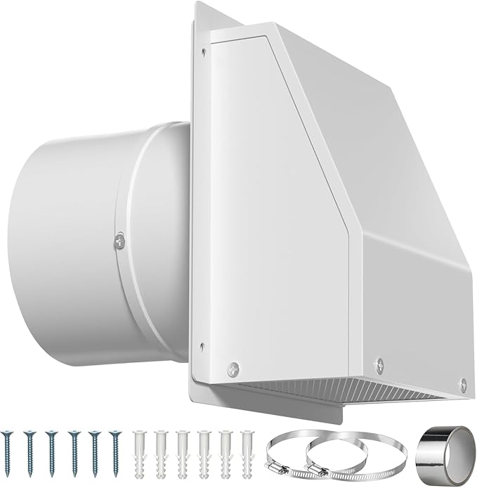 4 Inch Dryer Vent Cover Outside, Hooded Wall Vent with Screen & Damper - Stainless Steel Wall Exhaust Vent, Wall Vents Cover