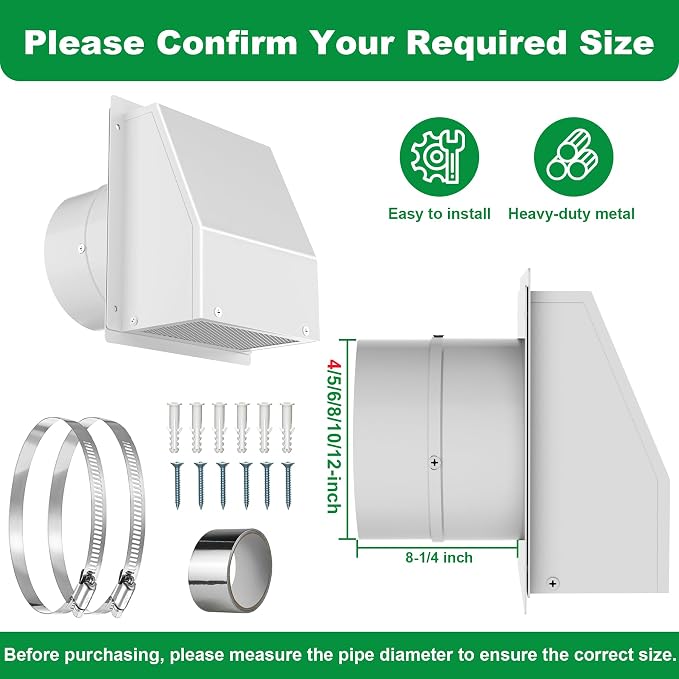 4 Inch Dryer Vent Cover Outside, Hooded Wall Vent with Screen & Damper - Stainless Steel Wall Exhaust Vent, Wall Vents Cover