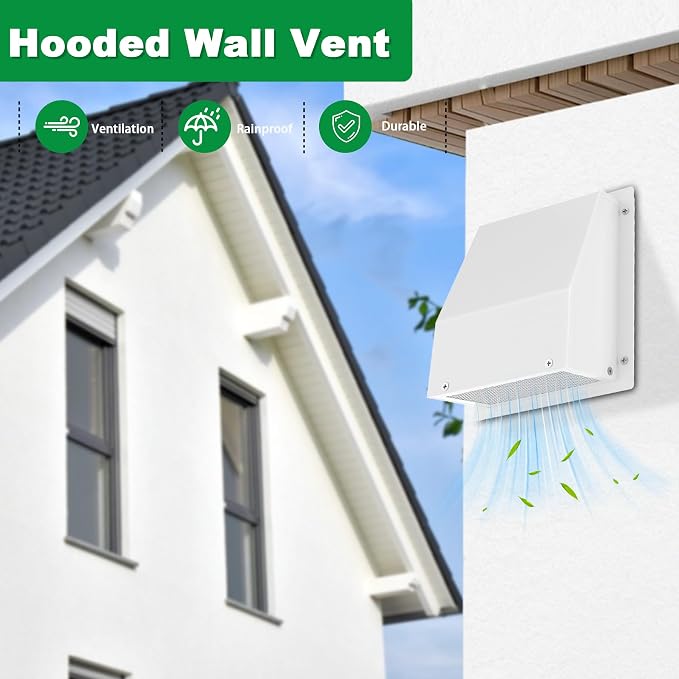 4 Inch Dryer Vent Cover Outside, Hooded Wall Vent with Screen & Damper - Stainless Steel Wall Exhaust Vent, Wall Vents Cover