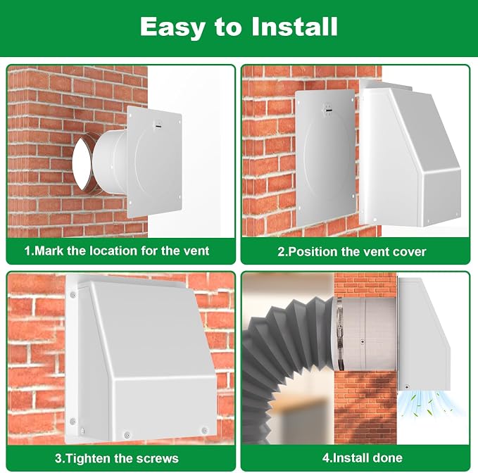 4 Inch Dryer Vent Cover Outside, Hooded Wall Vent with Screen & Damper - Stainless Steel Wall Exhaust Vent, Wall Vents Cover