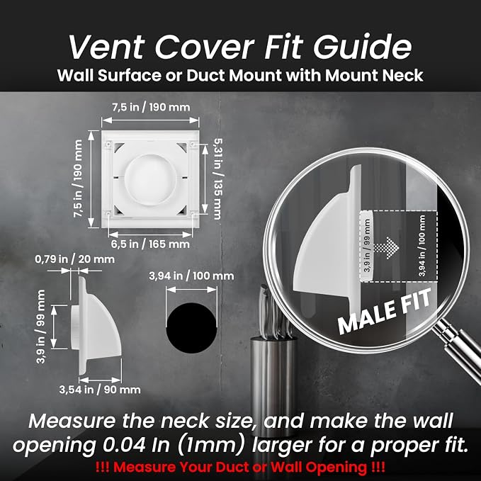 4 Inch Dryer Vent Cover Outside with Backdraft Damper - White ABS Plastic Exhaust Vent Hood - Wall Vent Cover - Outside Dryer
