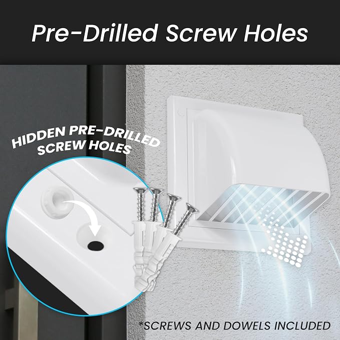 4 Inch Dryer Vent Cover Outside with Backdraft Damper - White ABS Plastic Exhaust Vent Hood - Wall Vent Cover - Outside Dryer