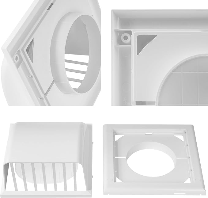 4 Inch Dryer Vent Cover Outside with Backdraft Damper - White ABS Plastic Exhaust Vent Hood - Wall Vent Cover - Outside Dryer