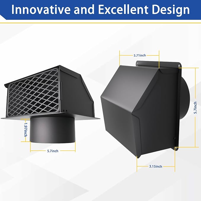 4 Inch Dryer Vent Cover Outside with Removable Mesh, Exterior Vent Cover External Cap with Rubber Cushioned Non-Return Flap