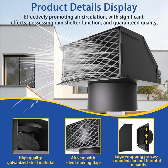 4 Inch Dryer Vent Cover Outside with Removable Mesh, Exterior Vent Cover External Cap with Rubber Cushioned Non-Return Flap