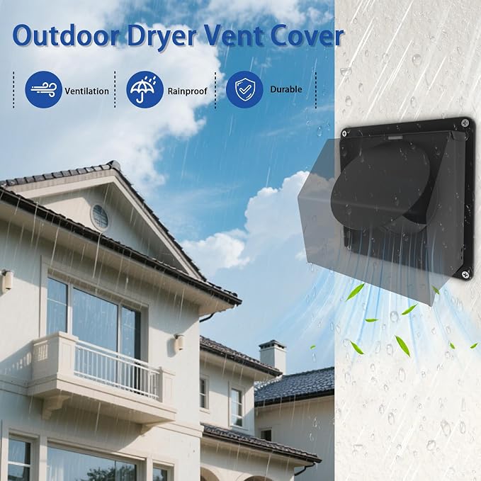 4 Inch Dryer Vent Cover Outside with Removable Mesh, Exterior Vent Cover External Cap with Rubber Cushioned Non-Return Flap