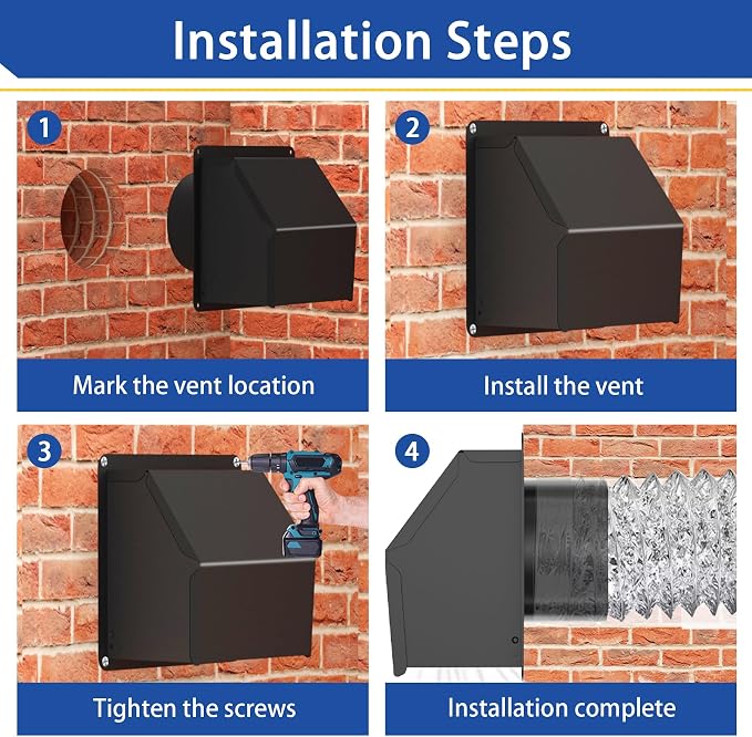 4 Inch Dryer Vent Cover Outside with Removable Mesh, Exterior Vent Cover External Cap with Rubber Cushioned Non-Return Flap