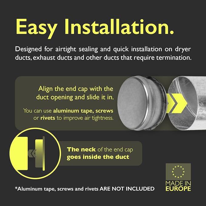 4 Inch Galvanized Steel Dryer Vent Cap with Rubber Gasket – Airtight Metal Duct End Cap Plug, Leak-Proof Indoor, alternate