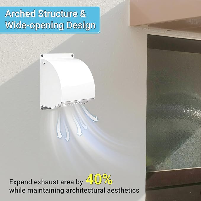 4 Inch Hooded Wall Vent with Screen, Damper, 8-1/4" Length Duct, 14 Gauge Steel Vent Covers for Wall, Wall Vent, alternate